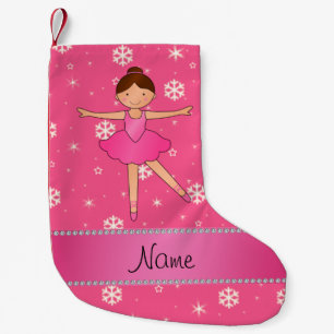 Personalized name ballerina pink snowflakes small christmas stocking