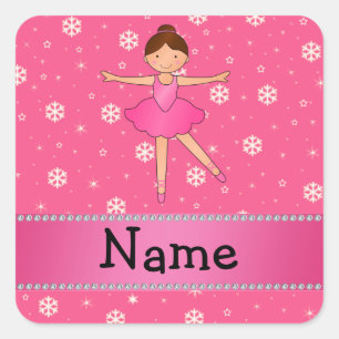 Personalized name ballerina pink snowflakes square sticker