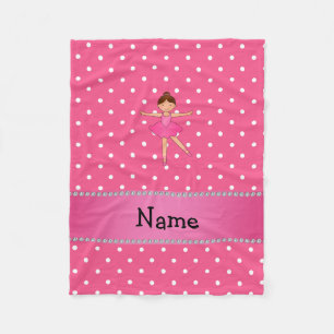 Personalized name ballerina pink white polka dots fleece blanket