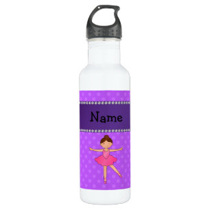 Personalized name ballerina purple polka dots 710 ml water bottle