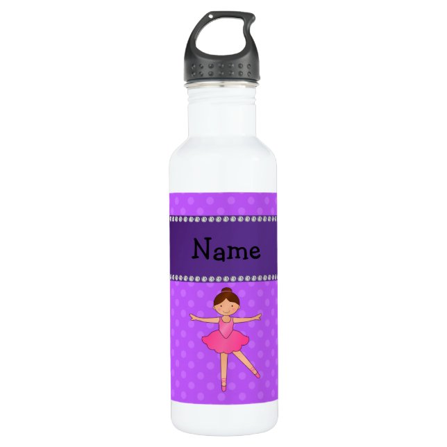 Personalized name ballerina purple polka dots 710 ml water bottle (Front)
