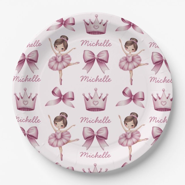 Personalized Name Ballet Ballerina Pink Pattern  Paper Plate (Front)