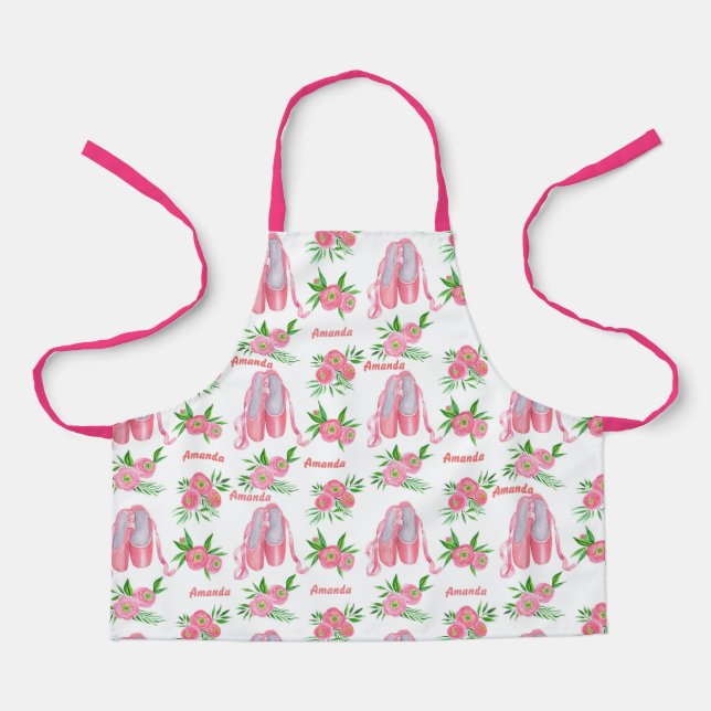 Personalized Name Ballet Ballerina Pink shoes Apron (Front)