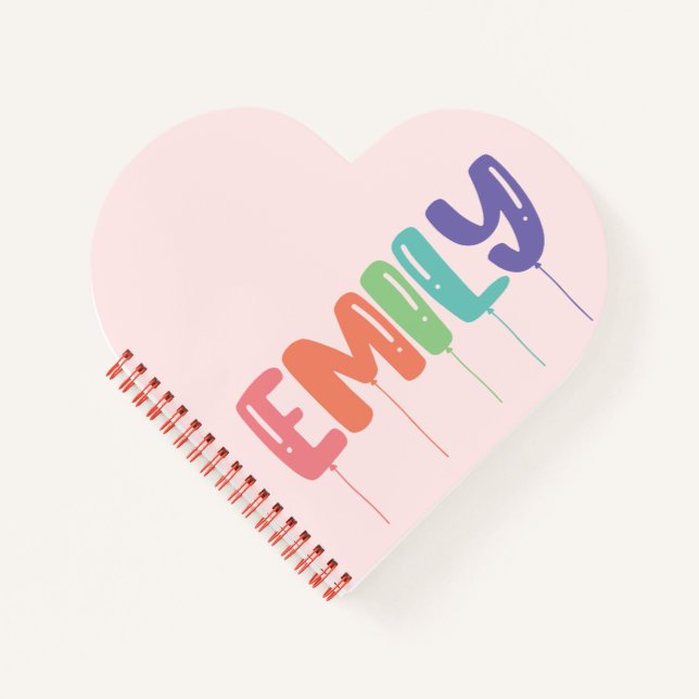 Personalized Name Balloon Gift Idea Heart Notebook (Front)