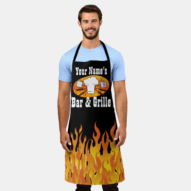 Personalized Name Bar and Grille BBQ Apron (Worn)