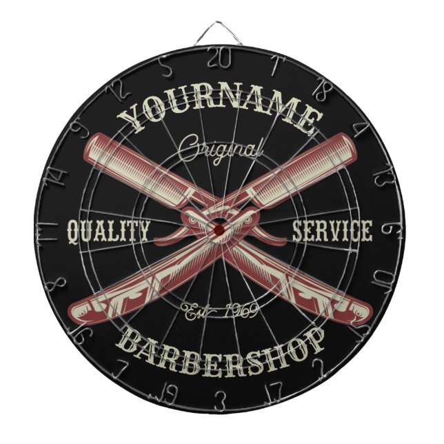 Personalized NAME Barber Straight Razor Barbershop Dartboard (Front)