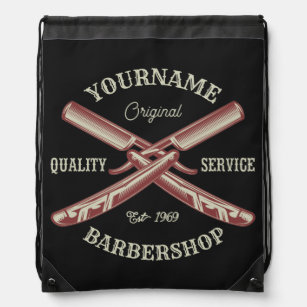 Personalized NAME Barber Straight Razor Barbershop Drawstring Bag