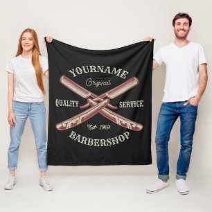 Personalized NAME Barber Straight Razor Barbershop Fleece Blanket