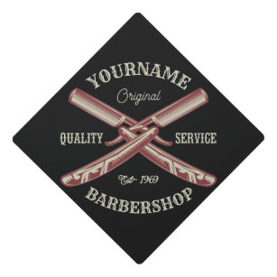 Personalized NAME Barber Straight Razor Barbershop Graduation Cap Topper