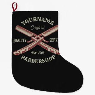 Personalized NAME Barber Straight Razor Barbershop Large Christmas Stocking