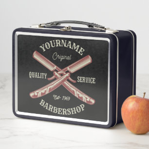 Personalized NAME Barber Straight Razor Barbershop Metal Lunch Box