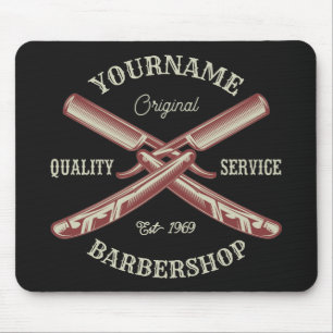 Personalized NAME Barber Straight Razor Barbershop Mouse Pad