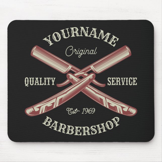 Personalized NAME Barber Straight Razor Barbershop Mouse Pad (Front)