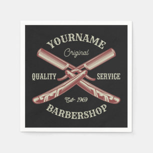 Personalized NAME Barber Straight Razor Barbershop Napkin