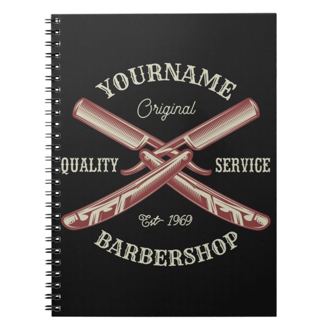 Personalized NAME Barber Straight Razor Barbershop Notebook (Front)