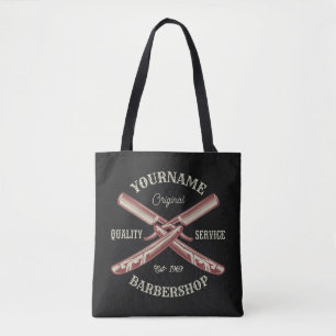 Personalized NAME Barber Straight Razor Barbershop Tote Bag