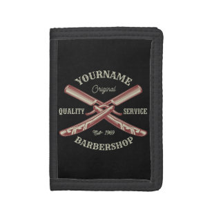 Personalized NAME Barber Straight Razor Barbershop Trifold Wallet