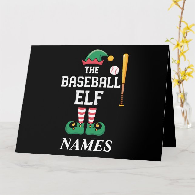 Personalized Name Baseball Elf Family Matching  Card (Yellow Flower)