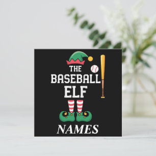 Personalized Name Baseball Elf Family Matching  Holiday Card