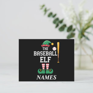 Personalized Name Baseball Elf Family Matching  Holiday Postcard