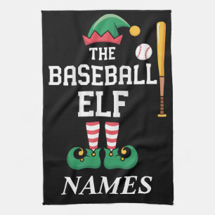 Personalized Name Baseball Elf Family Matching  Kitchen Towel