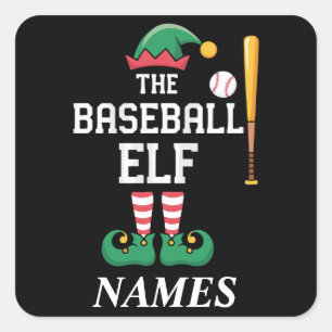 Personalized Name Baseball Elf Family Matching  Square Sticker