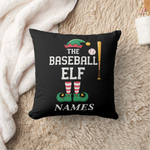 Personalized Name Baseball Elf Family Matching Throw Pillow