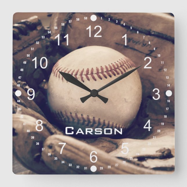 Personalized Name Baseball in Glove Wall Clock (Front)