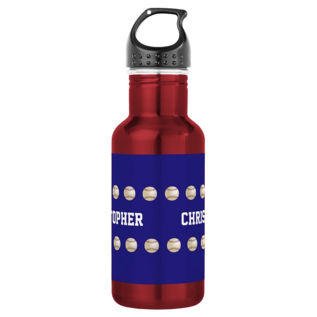 Personalized Name, Baseball, Red and Blue 532 Ml Water Bottle (Front)