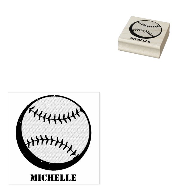 Personalized Name Baseball  Rubber Stamp (Stamped)