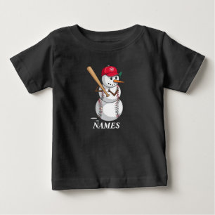 Personalized Name Baseball Snowman Balls Snow Xmas Baby T-Shirt