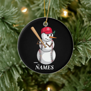 Personalized Name Baseball Snowman Balls Snow Xmas Ceramic Ornament