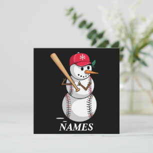 Personalized Name Baseball Snowman Balls Snow Xmas Holiday Card