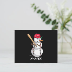 Personalized Name Baseball Snowman Balls Snow Xmas Holiday Postcard