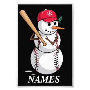 Personalized Name Baseball Snowman Balls Snow Xmas Photo Print