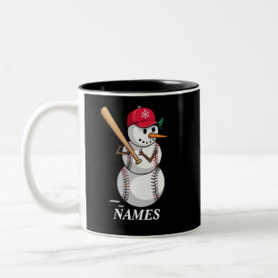 Personalized Name Baseball Snowman Balls Snow Xmas Two-Tone Coffee Mug