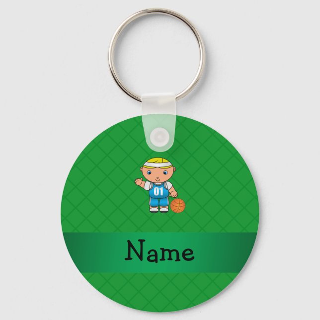 Personalized name basketball player green criss keychain (Front)