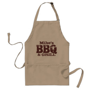 Personalized name BBQ apron for guys   Brown beige