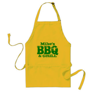 Personalized name BBQ apron for men | Yellow green