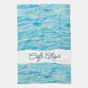 Personalized Name Beach Waves Watercolor Novelty Kitchen Towel