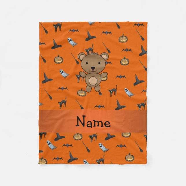 Personalized name bear halloween pattern fleece blanket (Front)