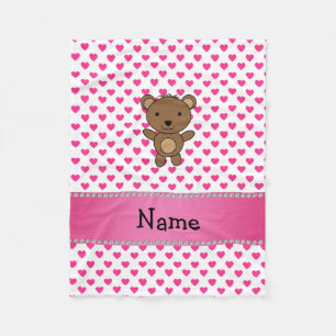 Personalized name bear pink hearts polka dots fleece blanket