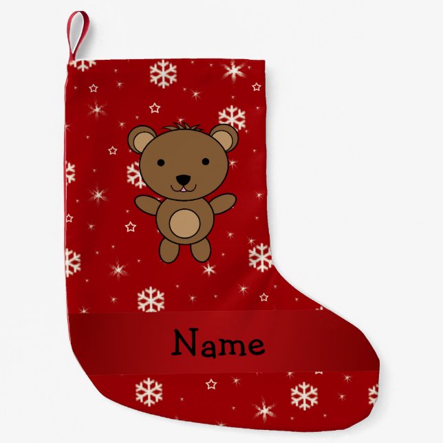 Personalized name bear red snowflakes small christmas stocking (Front)