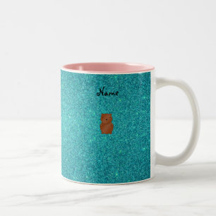Personalized name bear turquoise glitter Two-Tone coffee mug