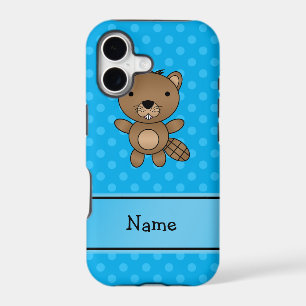 Personalized name beaver blue polka dots