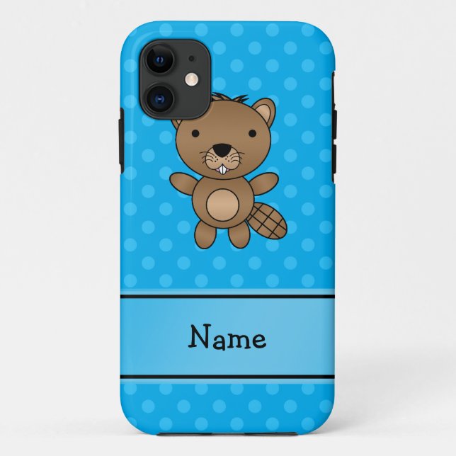 Personalized name beaver blue polka dots Case-Mate iPhone case (Back)