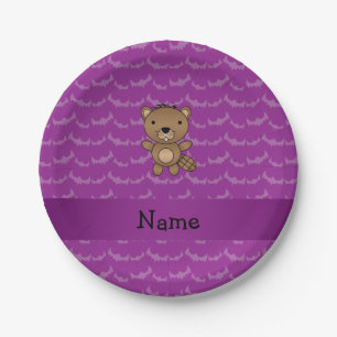 Personalized name beaver purple bats paper plate
