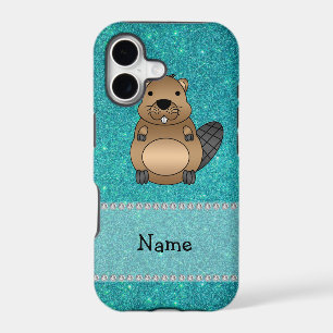 Personalized name beaver turquoise glitter