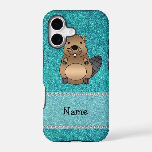 Personalized name beaver turquoise glitter (Back)