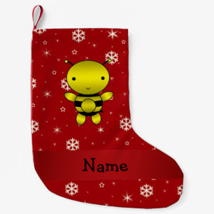 Personalized name bee red snowflakes small christmas stocking